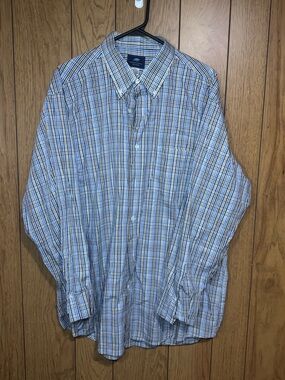 International Waters Men’s Blue & White Plaid Button-Down Shirt Size XL